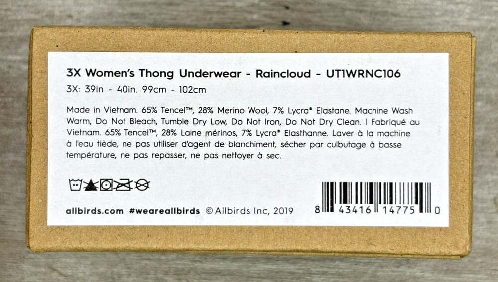 3 Pairs Allbirds Womens 3X Trino Thong Underwear Merino Wool Blend Raincloud - Picture 10 of 11